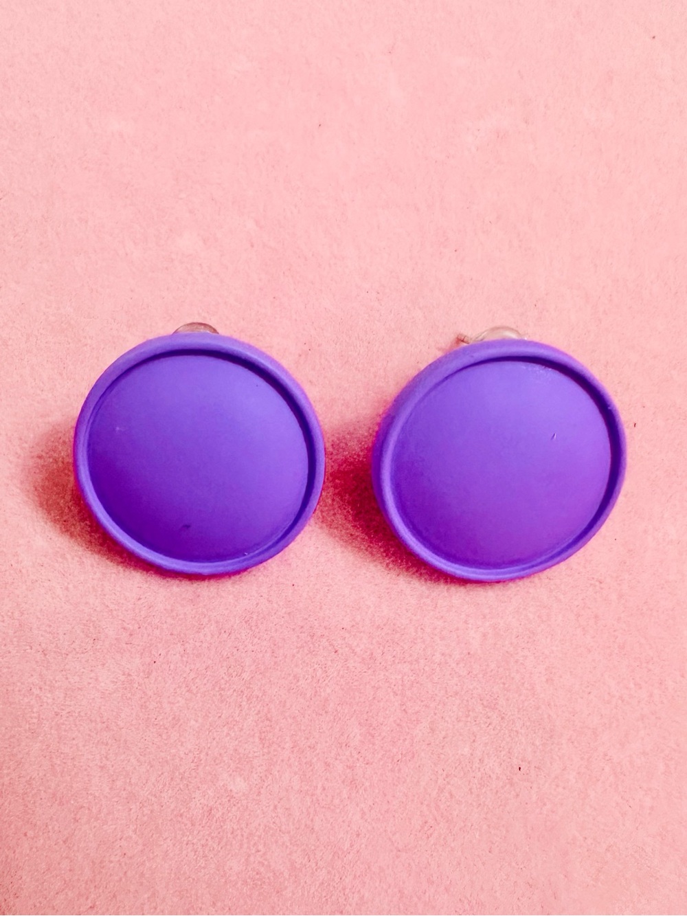Purple Round Button Stud Earrings